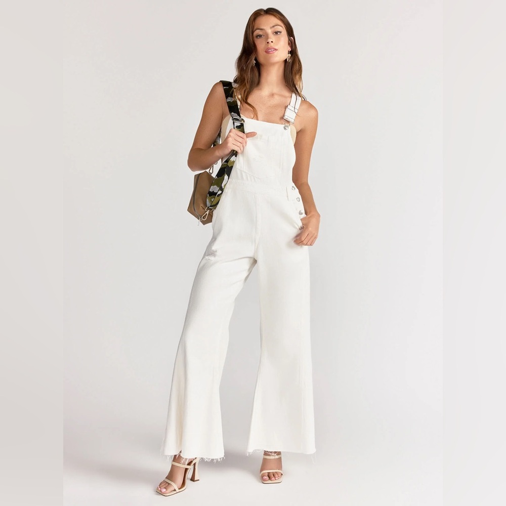 White Flared Leg Overalls